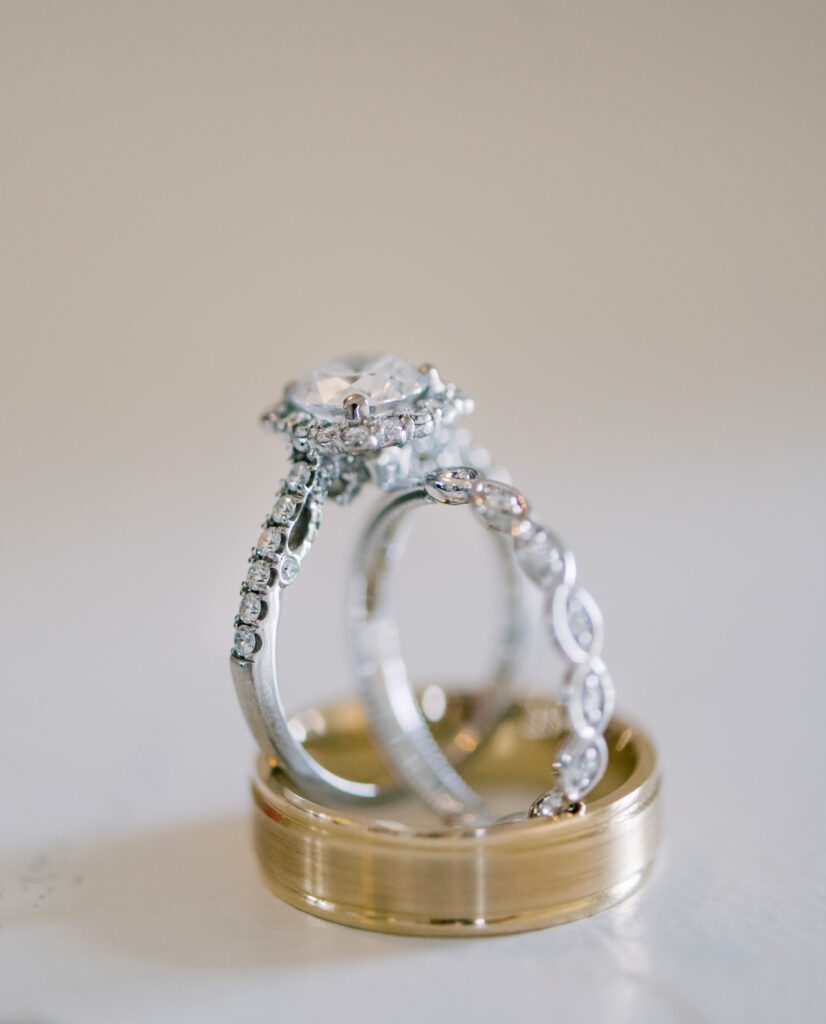 closeup of diamond wedding rings