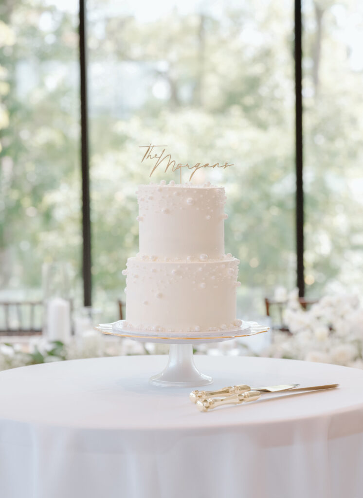 white wedding cake at Venue3Two